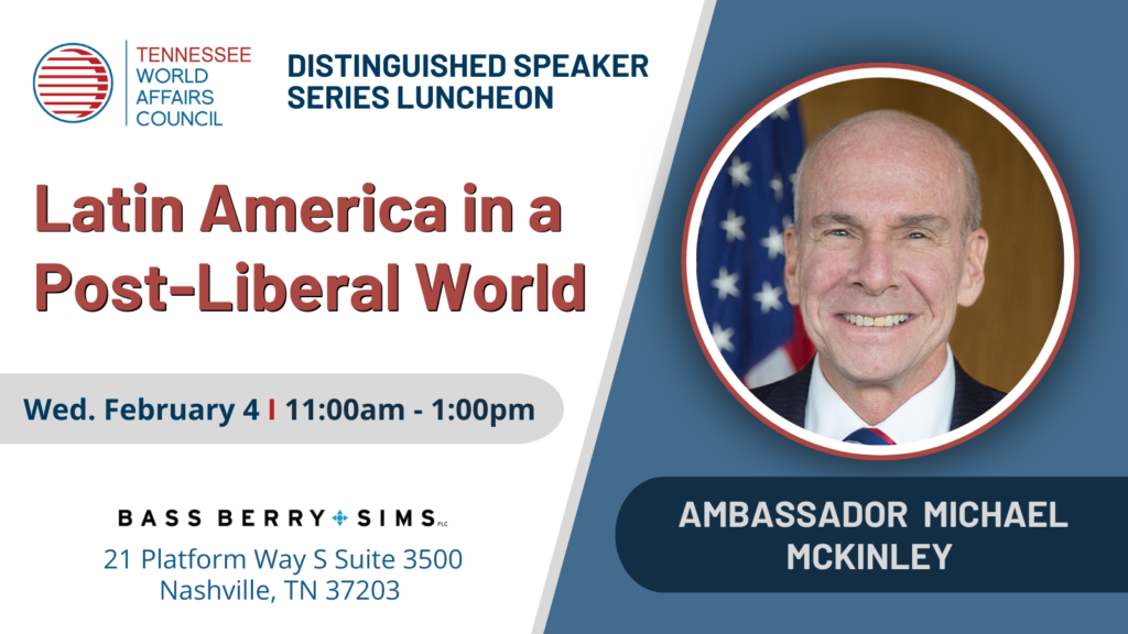 Ambassador McKinley will address how the political and economic landscape of Latin America has changed this decade, with an emphasis on challenges and opportunities. He will also examine Latin America’s growing importance internationally, and relations with the United States.